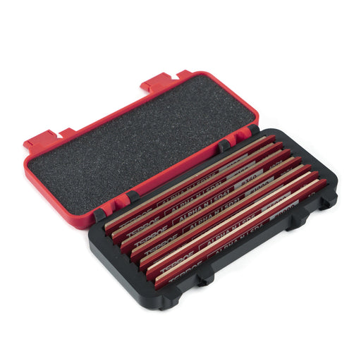 TSPROF plastic case for abrasives, showing abrasives placed inside the case