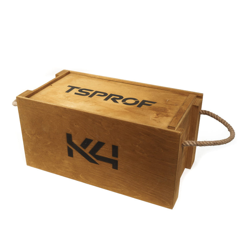 Wooden box with 'TSPROF' branding on a white background