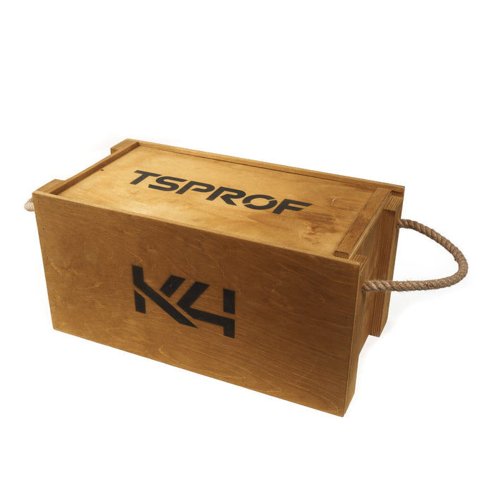 Wooden box with 'TSPROF' branding on a white background