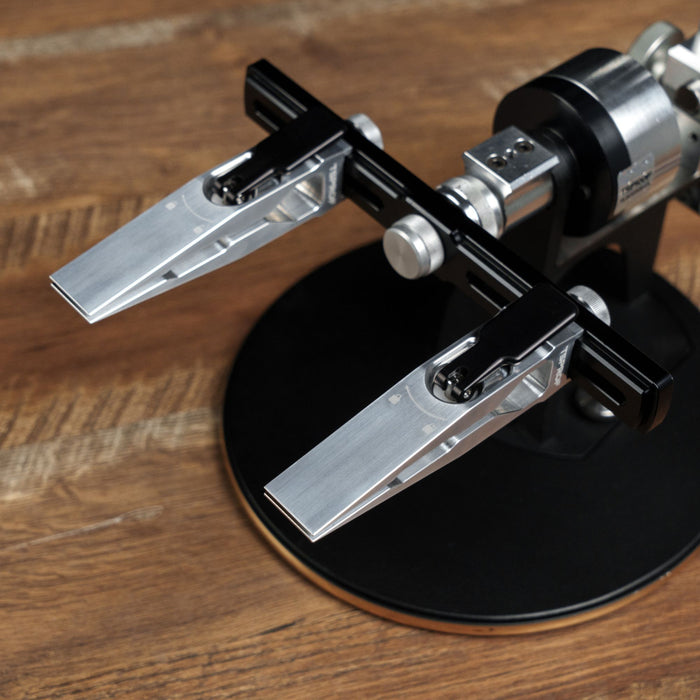TSPROF Quick Fillet Clamps with red locking levers mounted to TSPROF K03 standing on a wooden table