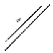 TSPROF carbon guide rod, with silver coupling bushing. Parts next to each other. On white background. 
