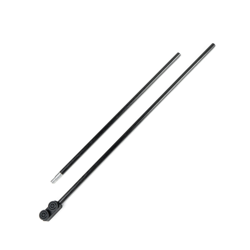Two parts: TSPROF carbon guide rod and steel abrasive holder next to each other on white background.